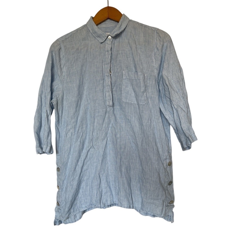 J Jill Love Linen Popover Tunic Top Womens Large Striped Summer Beach Coastal